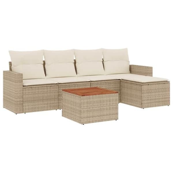 Maison Exclusive - Trädgårdsmöbler med kuddar 6 delar beige flätad resin