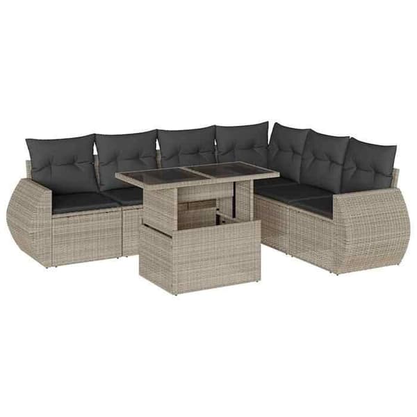 Maison Exclusive - Trädgårdsmöbler med kuddar 7 delar ljusgrå flätad resin