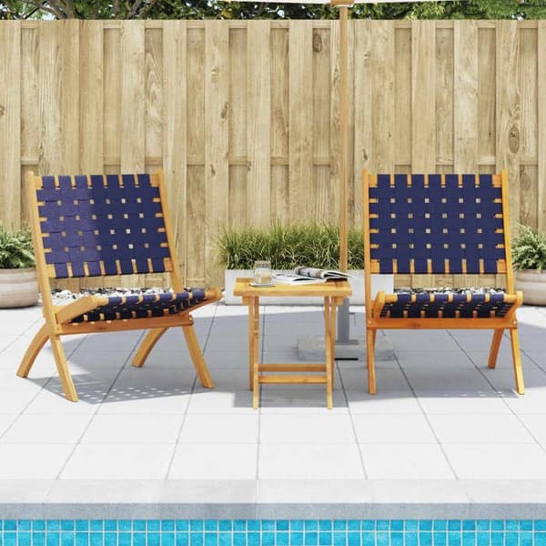 Maison Exclusive - Fällstolar (set om 2) i mörkblå massiv akaciaträ och tyg