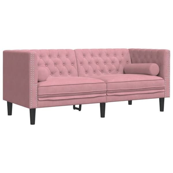 Maison Exclusive - Chesterfield-sohvaryhmä ja tyynyt 3 kpl vaaleanpunainen sametti