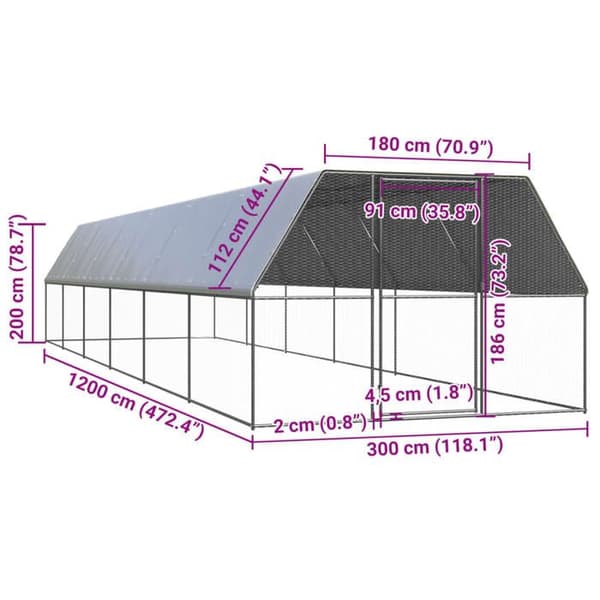 Maison Exclusive - Utomhus hönshus 3x12x2 m Galvaniserat stål