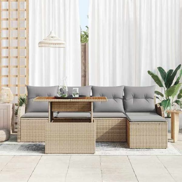 Maison Exclusive - 6 osan beige polyrottinkinen puutarhakalustesetti