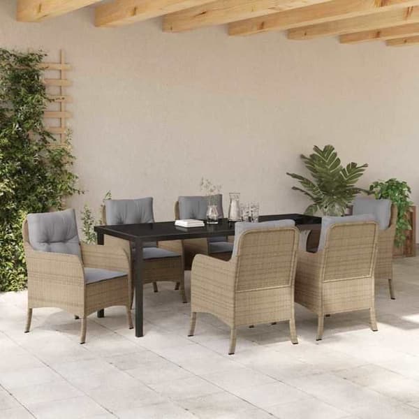 Maison Exclusive - 7 pc spisestue sæt til haven i beige polyrotin beige