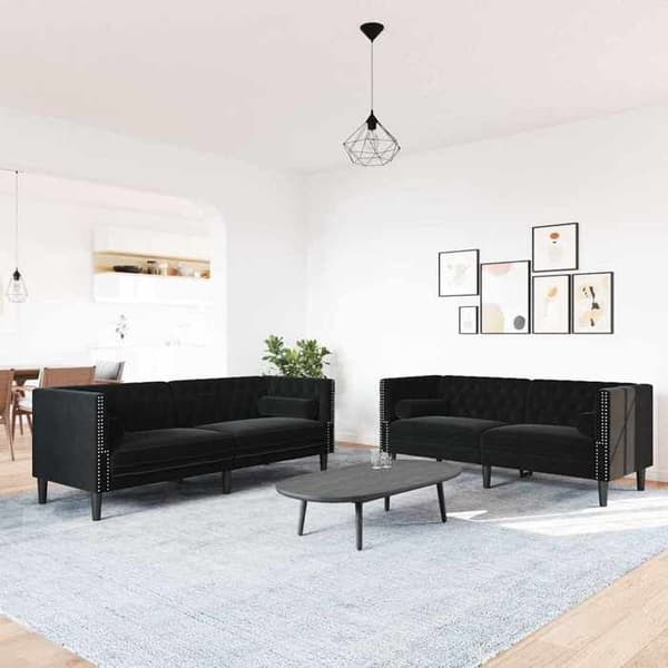 Maison Exclusive - Chesterfield-sohvaryhmä ja 2 kpl tyynyjä musta sametti