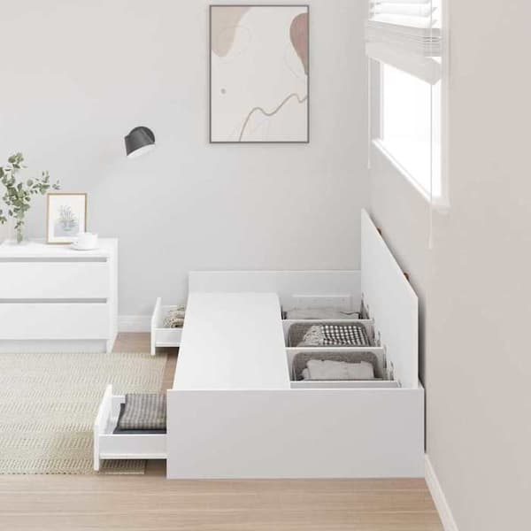 Maison Exclusive - Sängram med låda Vit 90 x 200 cm Ingenjörsträ