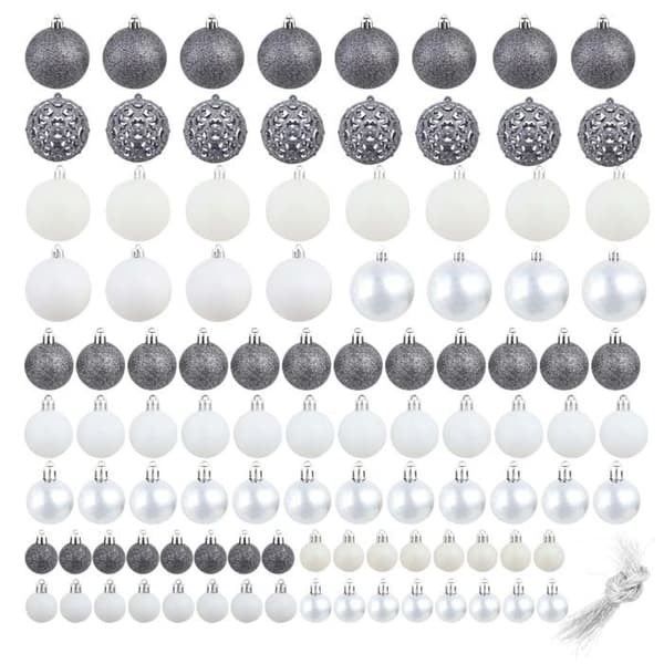 Festpynt - Sæt 100 stk - Hvid/Grå - 3/4/6 cm - Blank plastik Vit grå