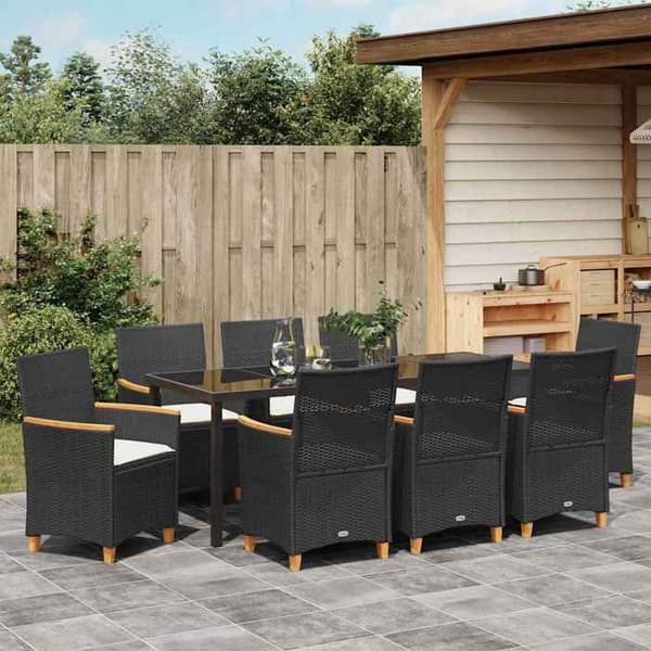 Maison Exclusive - 9 pc have spisebordssæt i sort polyrotin Svart