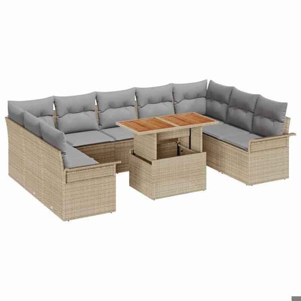 Maison Exclusive - 10-delars trädgårdsoff-set Beige Polyrotting beige