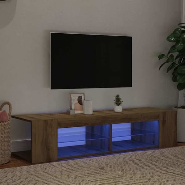 Maison Exclusive - TV-møbel med LED-lys, håndlavet egetræ, ingeniørtræ Ek (brun)