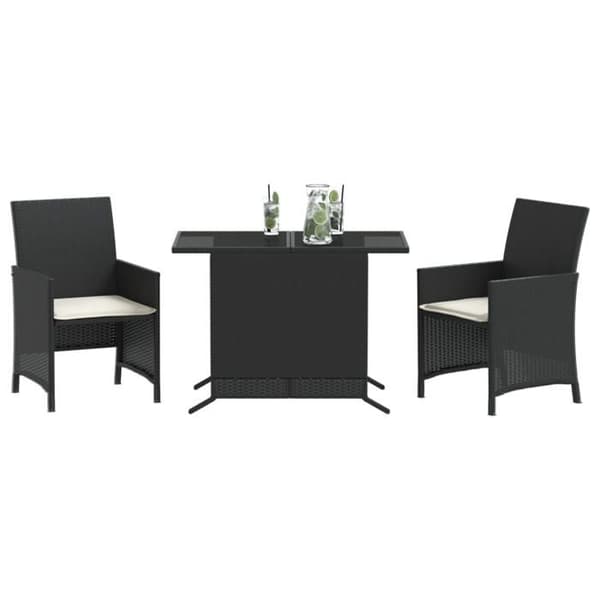Maison Exclusive - Bistroset 3 delar med svarta kuddar i flätad resin