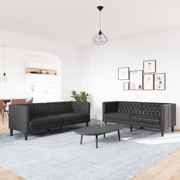 Maison Exclusive - Chesterfield sofa sæt 2 stk sort kunstlæder