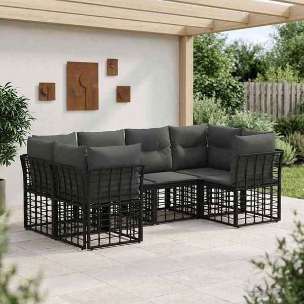 Udendørs sofa sæt - EKSKLUSIV HUS - Modulerbar - Sort - Poly rattan - 6 pladser Svart