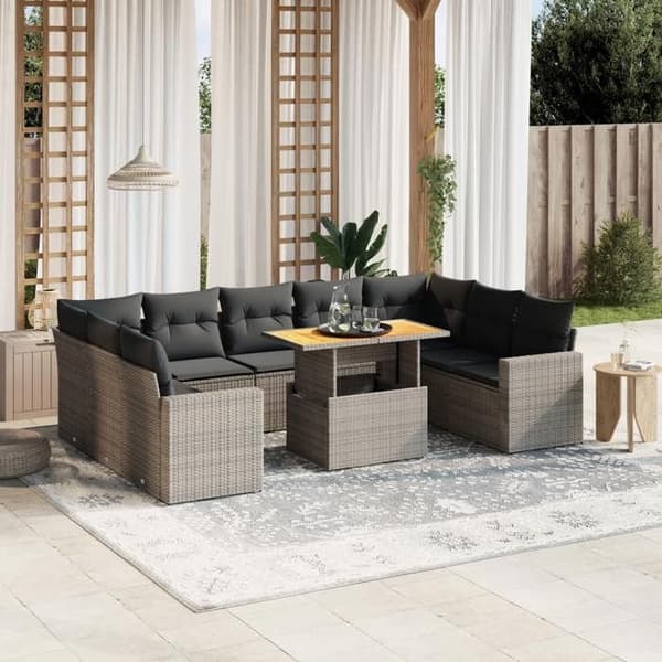 Maison Exclusive - Trädgårdsmöbler med kuddar 10 delar grå flätad resin grå