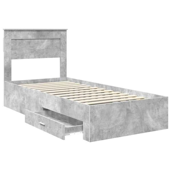 Maison Exclusive - Sängram Grå Betong och Silver 75 x 190 cm Ingenjörsträ