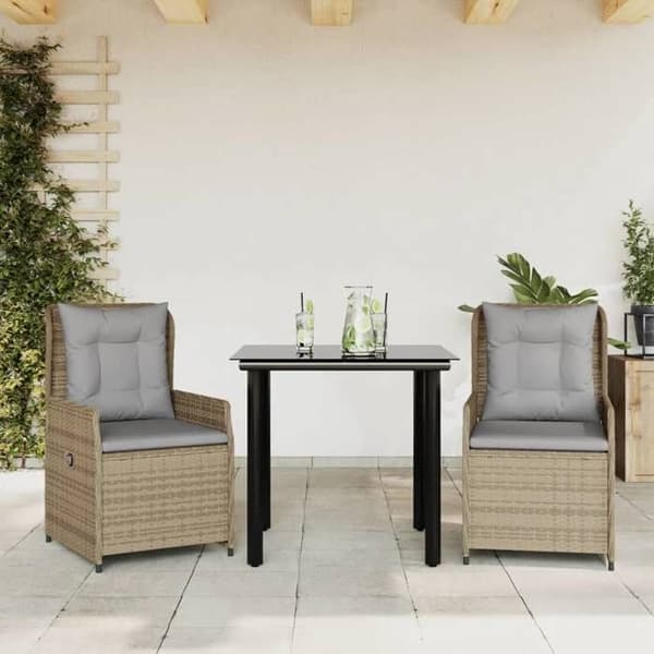 Maison Exclusive - Puutarhakalusteryhmä ja tyynyt 3 kpl Beige polyrottinki