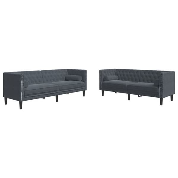 Maison Exclusive - Chesterfield-soffgrupp med 2 st mörkgrå kuddar
