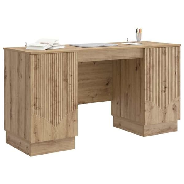 Maison Exclusive - Håndlavet egetræskontor 142,5 x 50 x 75 cm Ingeniørtræ Ek (träeffekt)