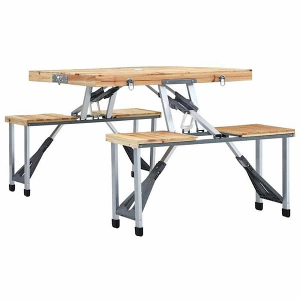 Fällbart campingbord - EXKLUSIV HEM - Med 4 stolar - Fällbar & bärbar - Tallskiva - Stål/aluminiumram