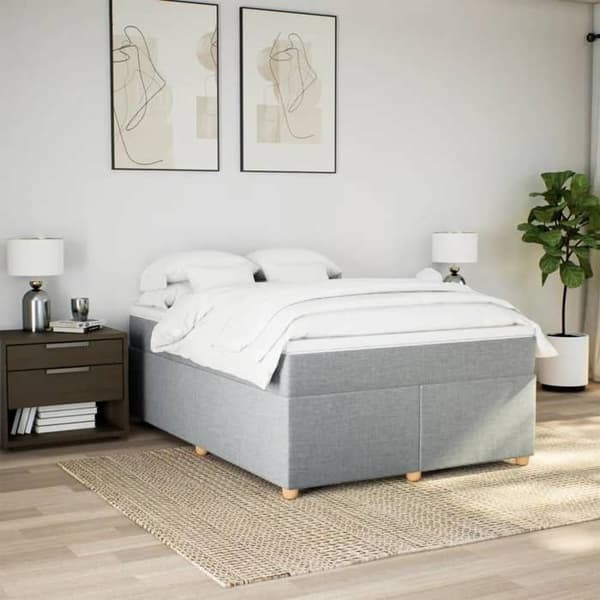 Maison Exclusive - Sengebund med lameller og madras Lys grå 160x200cm Stof