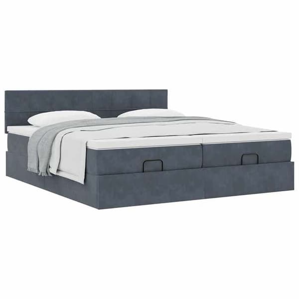 Sengestel ottoman - 160x200cm - Mørkegrå velour - Opbevaring under sengen - Hydraulisk mekanisme mörkgrå, vit