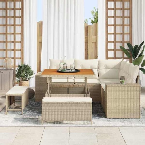 Maison Exclusive - 8 osan beige polyrottinkinen puutarhakalustesetti