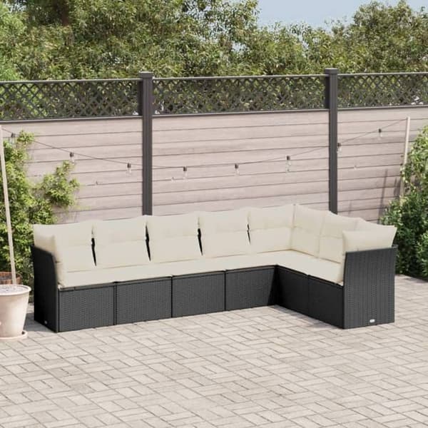 Maison Exclusive - Havegruppe 7 dele med sorte puder i flettet harv