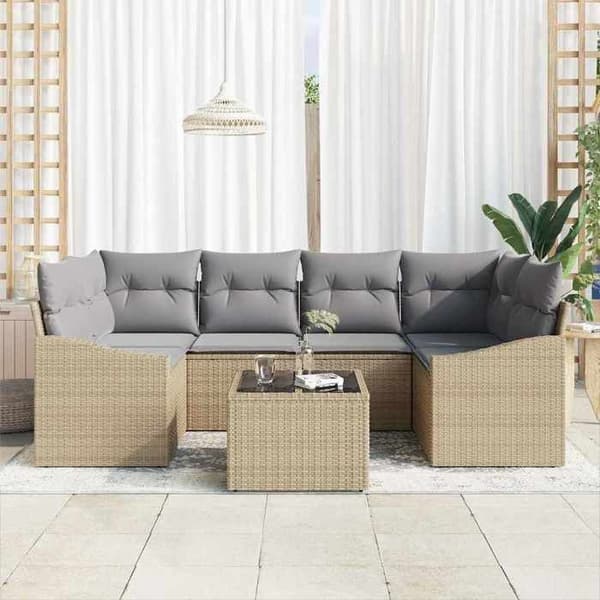 Modulärt trädgårdsmöbel - EXKLUSIV HEM - Set för 6 personer - Poly rattan - Justerbart bord - Beige