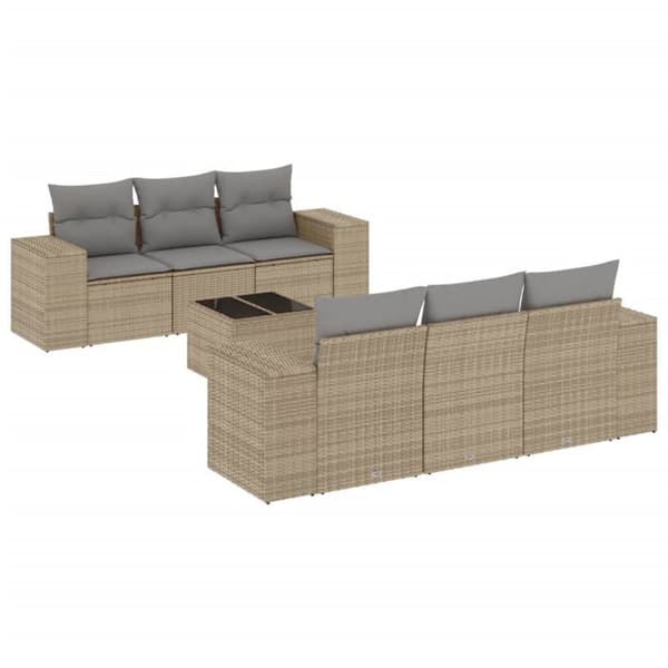 Maison Exclusive - Trädgårdsmöbler med kuddar 7 delar beige flätad resin