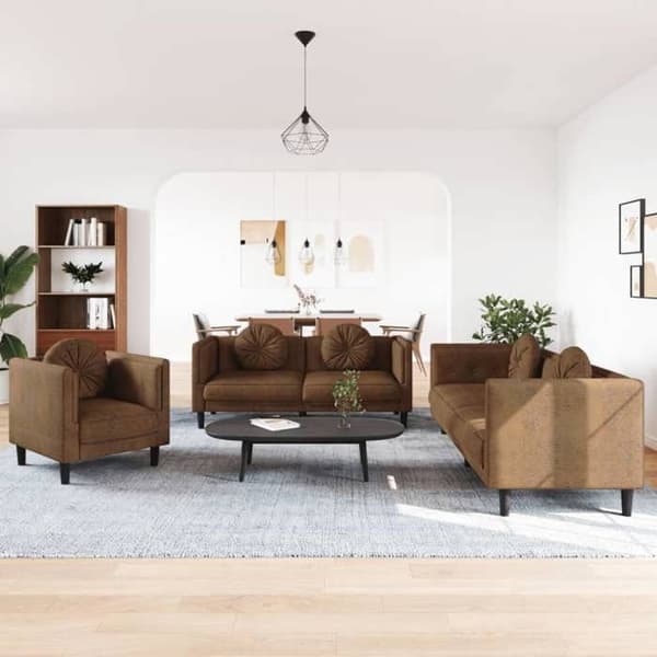 Maison Exclusive - 3 kpl:n sohvasetti ruskeilla samettityynyillä