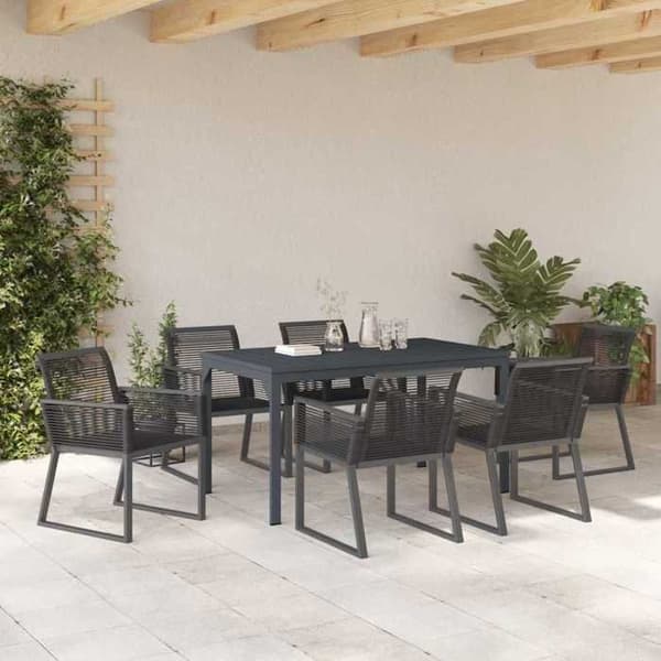 Maison Exclusive - 7 pc have spisebordssæt i sort polyrotin Svart