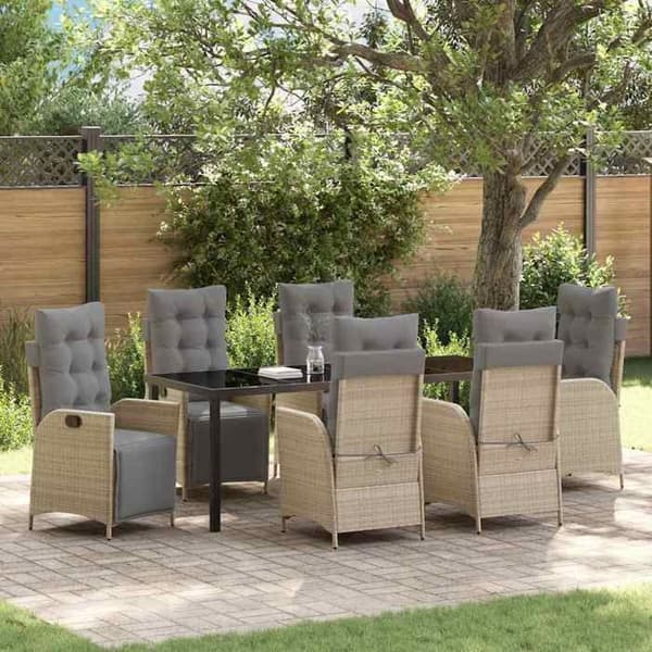 Maison Exclusive - 7 pc spisestue sæt til haven i beige polyrotin beige