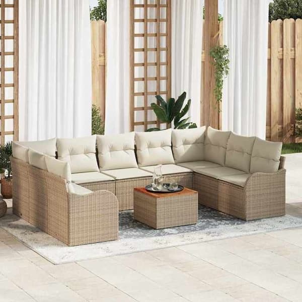 Maison Exclusive - 10 osan puutarhakalustesetti, beige polyrottinki