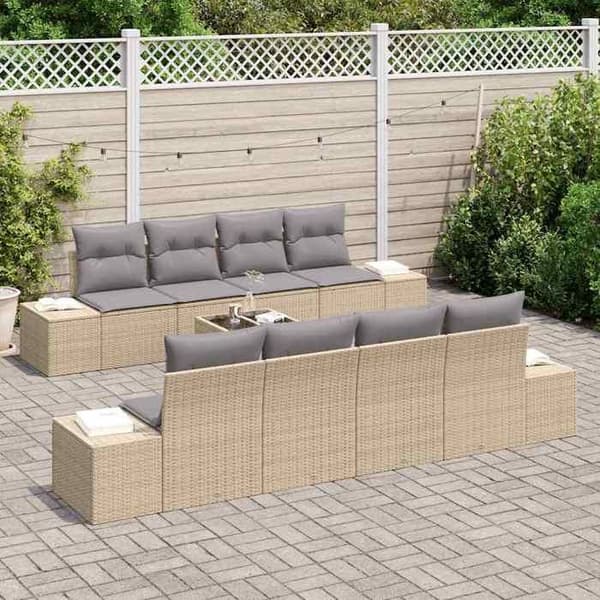 Maison Exclusive - 8 osan beige ja harmaa polyrottinkinen puutarhakalustesetti