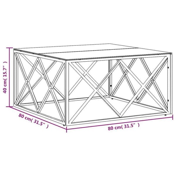 Bord - EKSKLUSIV HUS - 80 x 80 x 40 cm - Rustfrit stål - Glasplade - Firkantet