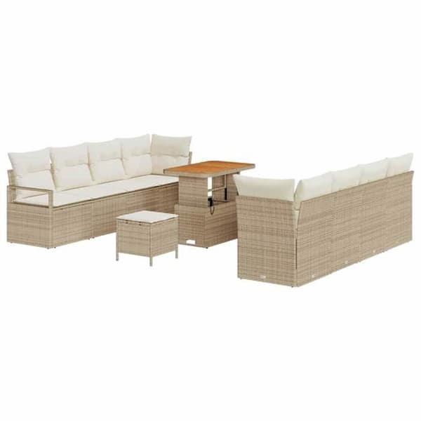 Maison Exclusive - 11 osan beige polyrottinkinen puutarhakalustesetti