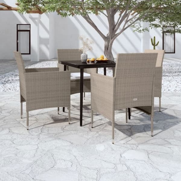 Maison Exclusive - Puutarhakalustesarja tyynyillä 5 kpl Beige/musta