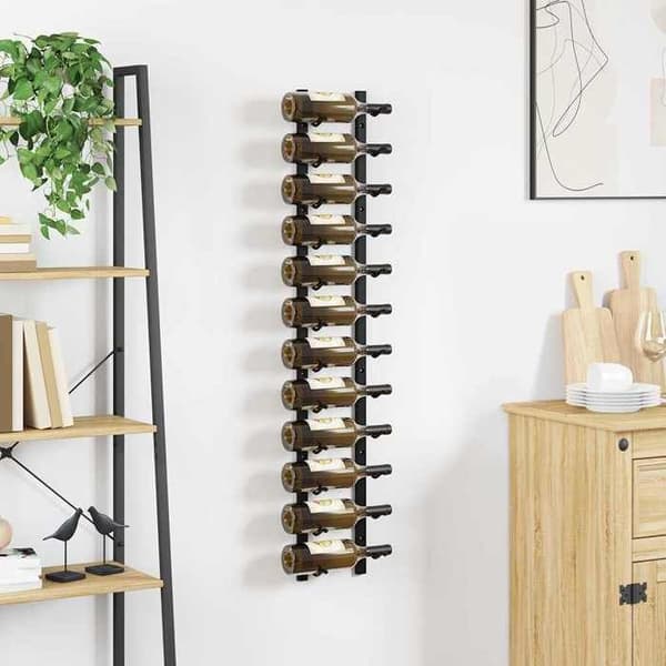 Maison Exclusive - Seinälle kiinnitettävä pullohylly 12 pullolle Musta Rauta Matte svart