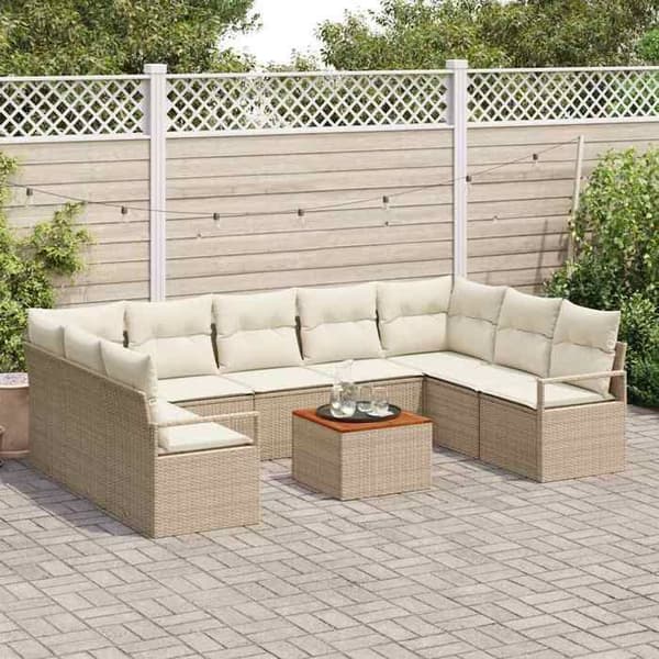 Maison Exclusive - 10 osan puutarhakalustesetti, beige polyrottinki