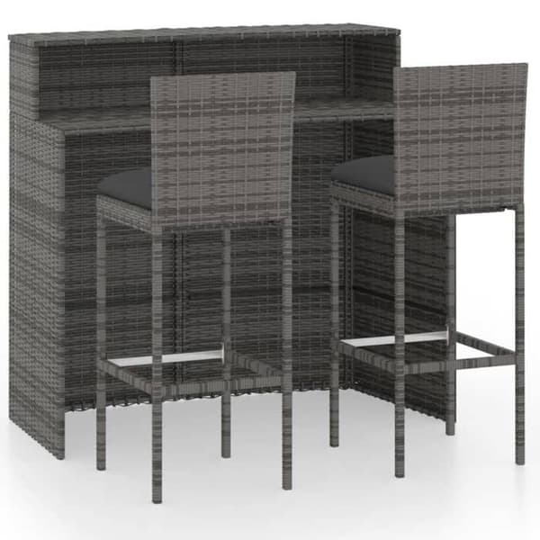 Maison Exclusive - Puutarhabaari-setti tyynyillä 3 kpl Harmaa Grå