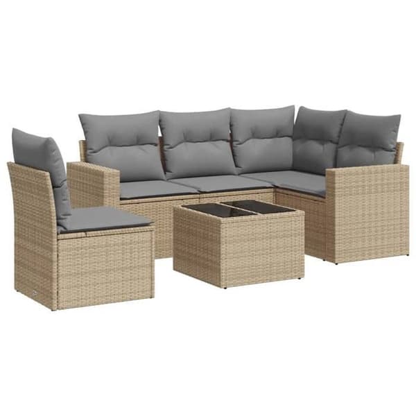 Maison Exclusive - Trädgårdsmöbler med kuddar 6 delar beige flätad resin