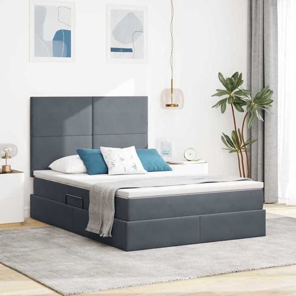 Maison Exclusive - LED opbevaringsseng med madras Mørkegrå 140 x 190 cm Mörkgrå