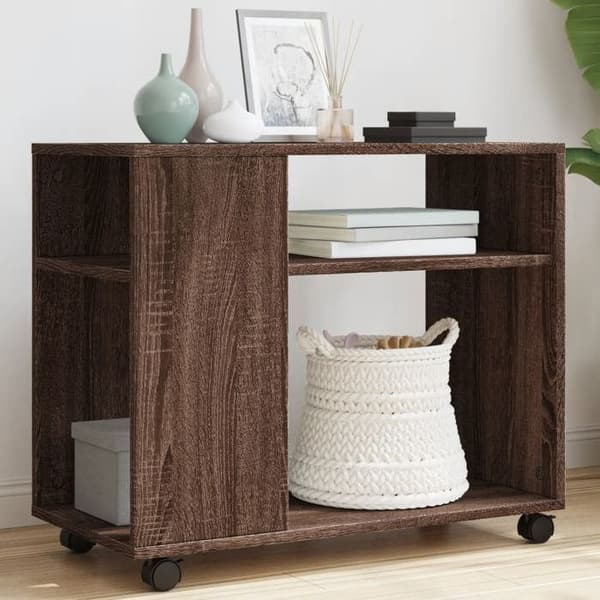 Maison Exclusive - Sidebord med hjul i brunt egetræ og ingeniørtræ