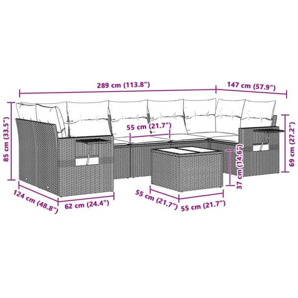 Maison Exclusive - Trädgårdsmöbler 8 delar med ljusgrå kuddar i flätad resin