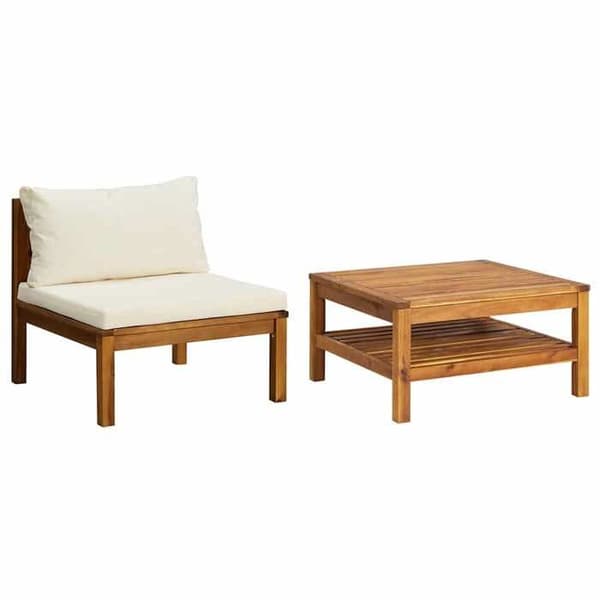 Maison Exclusive - Sæt af 2 sofaer og puder i cremehvid solid akacietræ