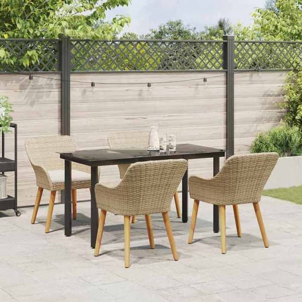 Maison Exclusive - 5-delt spisebordssæt til haven i beige polyrotin beige