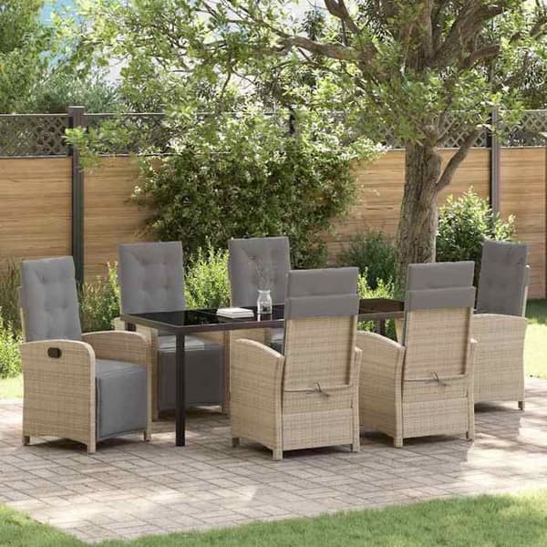 Maison Exclusive - 7 pc spisestue sæt til haven i beige polyrotin beige