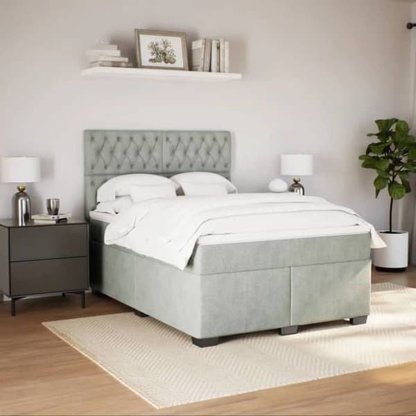 Maison Exclusive - Seng solid bund med socker og madras Grå 160x200cm Velour