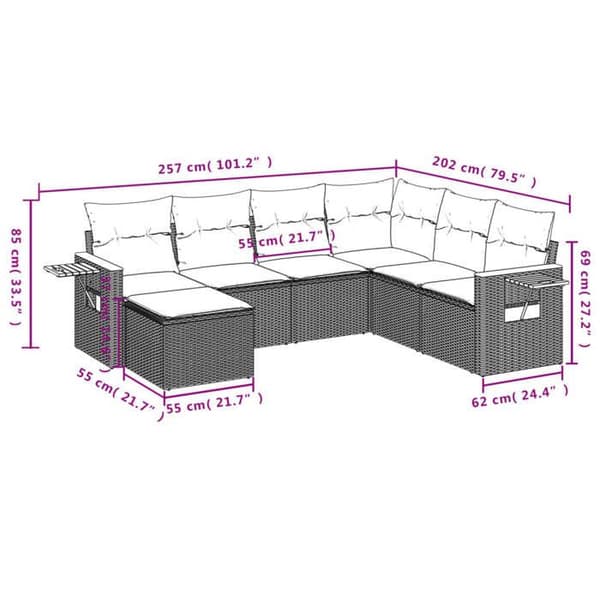 Maison Exclusive - Trädgårdsmöbler med kuddar 7 delar grå flätad resin