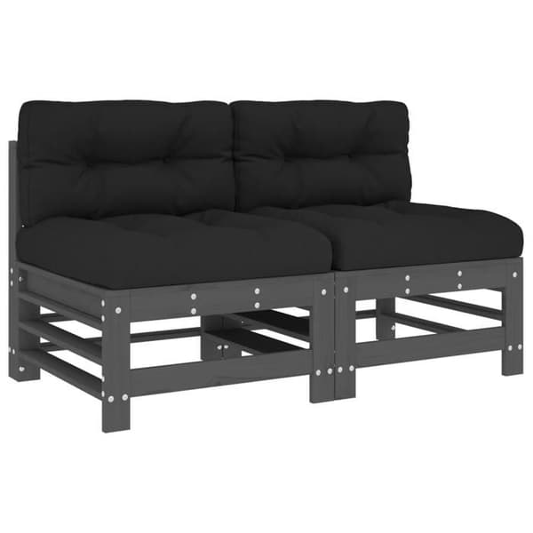 Modulær have-sofa - EKSKLUSIV HUS - Design med lameller - Massiv fyr - Polstrede grå puder - 2 pladser Grå