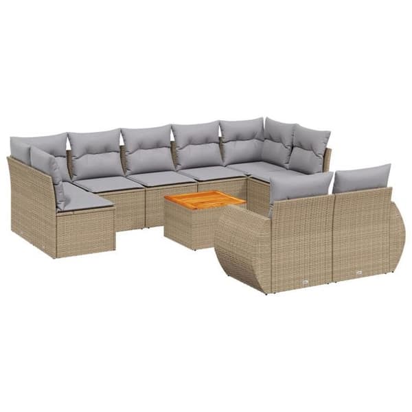 Maison Exclusive - Trädgårdsmöbler med kuddar 10 delar beige flätad resin